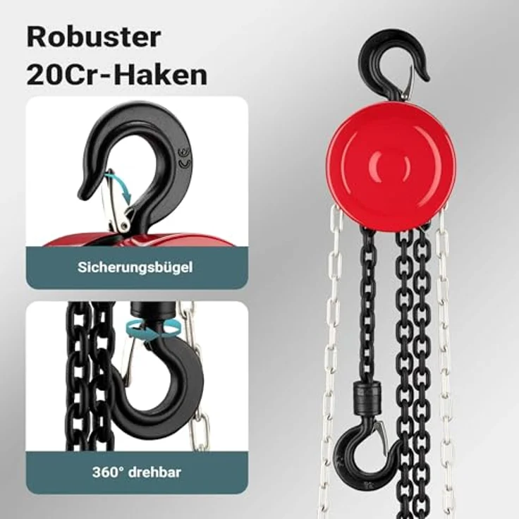 Wiltec Kettenzug 1000Kg 1T 3M, Flaschenzug mit drehbarem Lasthaken und robuster Stahlkonstruktion – Bild 4