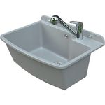 QLS Waschbecken, Ausgussbecken Spülbecken mit Armatur Draußen Grau 61x44x23 cm, Wirtschaftsbecken aus Polystyrol, UV-beständig, mit ausziehbarem Auslauf