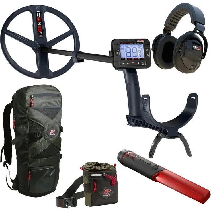 XP Metal Detectors ICON X, Metalldetektor mit 28 cm Suchspule, WSA-XL ST Kopfhörern, Multifrequenz und Pinpointer, kabellos