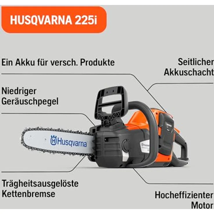 Husqvarna® Akku-Kettensäge "225i", 35 cm Schienenlänge mit Akku und Ladegerät, saveE™ Sparmodus, trägheitsausgelöste Kettenbremse – Bild 2