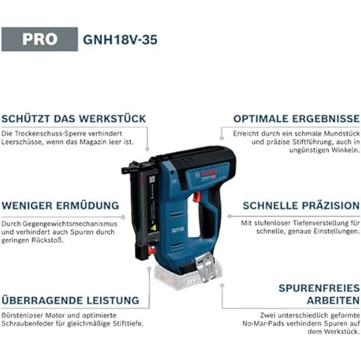 Bosch Akku-Holznagler GNH 18V-35, kabelloser Nagler mit bürstenlosem Motor und stufenloser Tiefeneinstellung, ohne Akku und Ladegerät – Bild 3