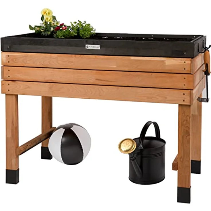 WONDERMAKE Hochbeet aus Kirschbaum Holz groß für Garten Balkon Terrasse, Pflanzkasten Bausatz XL hochwertig rechteckig mit Innen-Folie, Kräuterbeet Pflanzenkasten deko, 100 x 55 x 80 cm, dunkel-braun schwarz