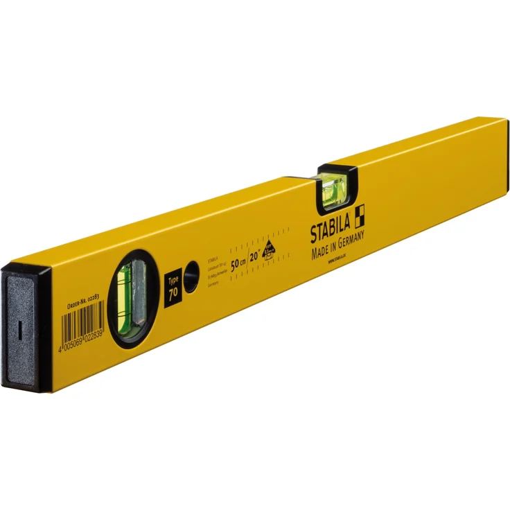 STABILA Wasserwaage Type 70, 50 cm, leichtes Alu-Profil, 1 Horizontal-Libelle, 1 Vertikal-Libelle, Made in Germany – Bild 1
