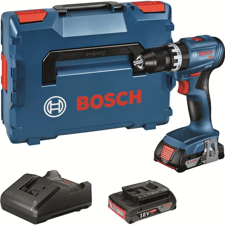 Bosch Professional GSB 18V-45 Akku-Schlagbohrschrauber 18 V 45 Nm Brushless, mit 2x 2 Ah Akku, Ladegerät und L-Boxx (06019K3303) – Bild 1
