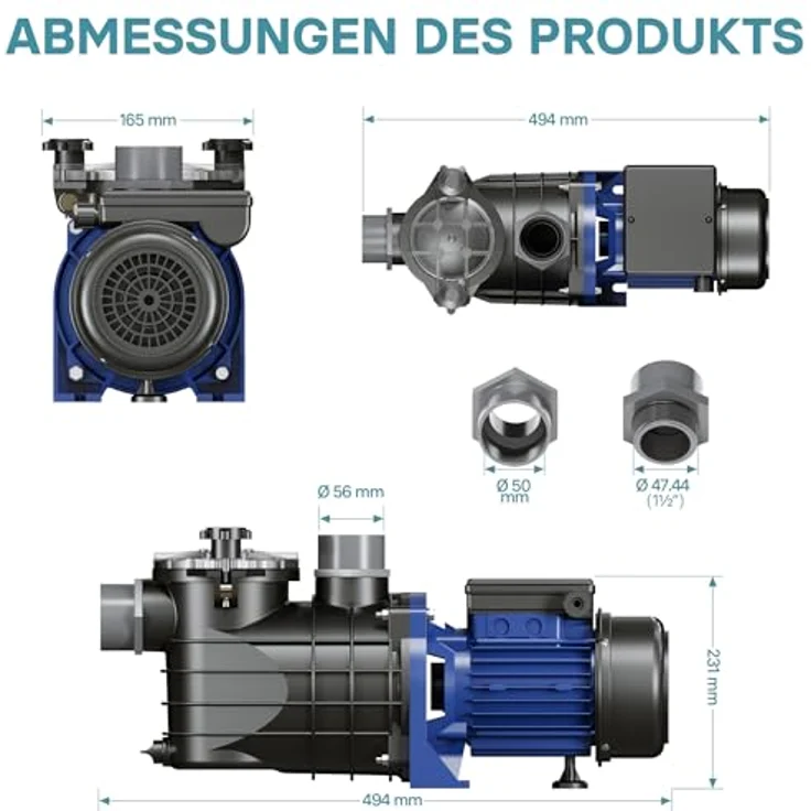WilTec Pool Pumpe 11700 l-h 250 W Schwimmbadpumpe Filterpumpe Umwälzpumpe Pool – Bild 4