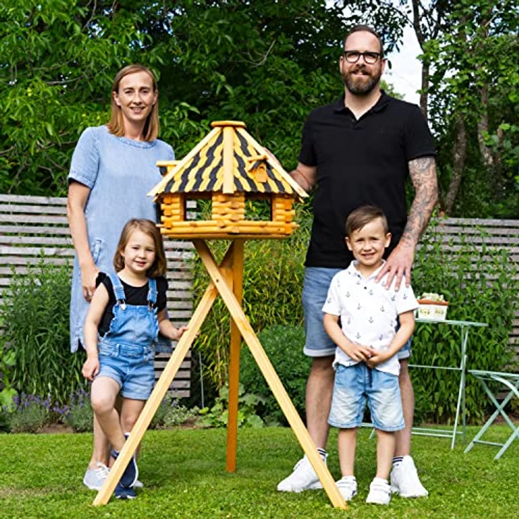 Deko-Shop-Hannusch XXL Luxus Vogelhaus mit Solarbeleuchtung absoluter Blickfang, Vogelfutterhaus aus Holz, V13 XXL mit Ständer, Farbe:Braun - Grün – Bild 4