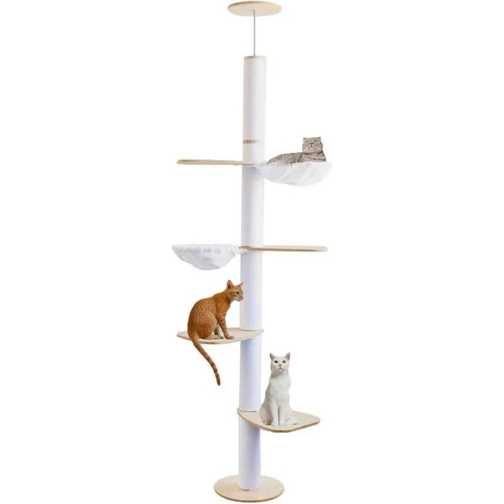 Liszton Kratzbaum Katzenbaum, 5-stöckig, höhenverstellbar 231–270 cm, Holzfarbe+weiß