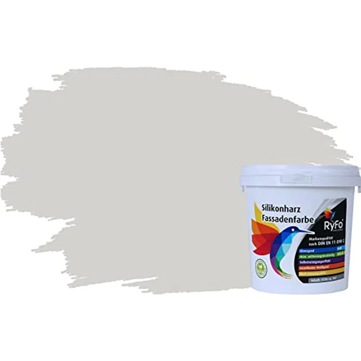 RyFo Colors Silikonharz Fassadenfarbe Lotuseffekt Trend Seidengrau 1l - bunte Fassadenfarbe, weitere Grau Farbtöne und Größen erhältlich, Deckkraft Klasse 1 – Bild 2