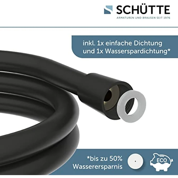 SCHÜTTE Duschschlauch 1,5m | Brauseschlauch mit Verdrehschutz Dusche mit 150cm Länge aus Kunststoff | Duschkopf-Schlauch mit Universalanschluss | Schwarz – Bild 5