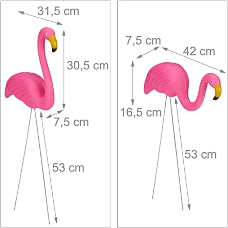 Relaxdays Flamingo Figur 2er Set, niedliche Gartendeko, tropisches Flair, Kunststoff, Metall, Dekofigur 2 Größen, pink – Bild 5