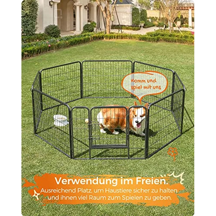 FEANDREA Hundezaun, 8 Platten DIY Hundepark, Doppel-L-Schloss, transportabel, 77 x 60 cm, für Innen, Außen, Terrasse, Hunde, Kaninchen, Hühner, grau – Bild 4
