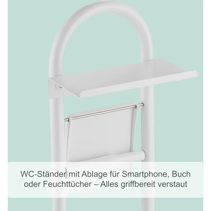 Relaxdays WC-Garnitur, Rollenhalter mit Ablage & Bürstenhalter, Eisen/Bambus, weiß/Natur, HxBxT: 79 x 21,5 x 21,5 cm, freistehend, stabil mit rutschfestem Zementfuß – Bild 5