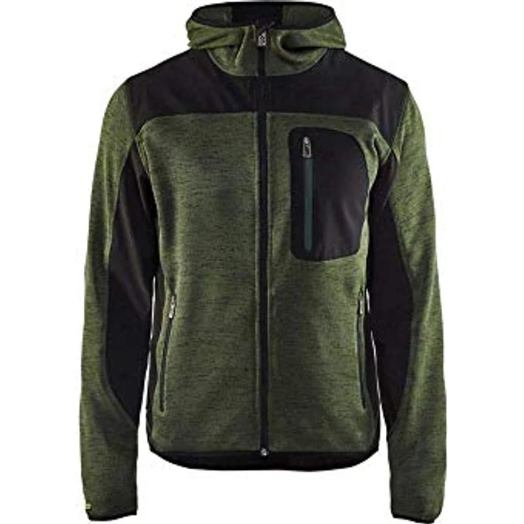 BLAKLÄDER® Herren Strickjacke 4930, leichte und warme Arbeitsjacke mit Softshell-Einsätzen, armygrün/schwarz, Größe M – Bild 1