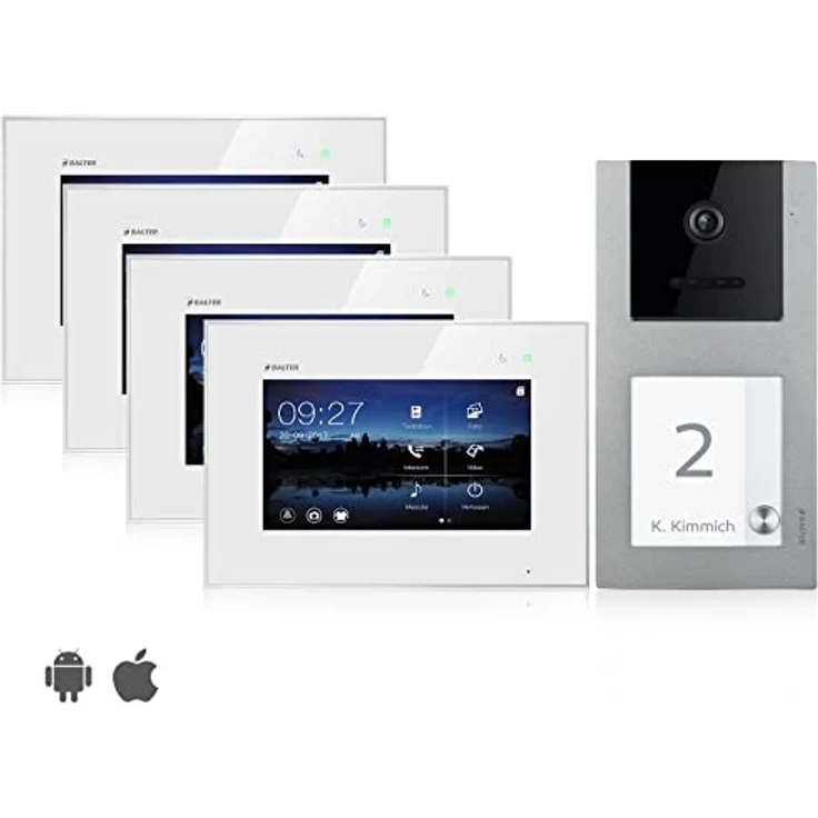 Balter EVO Video-Türsprechanlage mit App, Komplettset für 1 Familienhaus, 4x 7" Monitore, 150° Weitwinkelkamera, WLAN-fähig, Aufputz – Bild 1