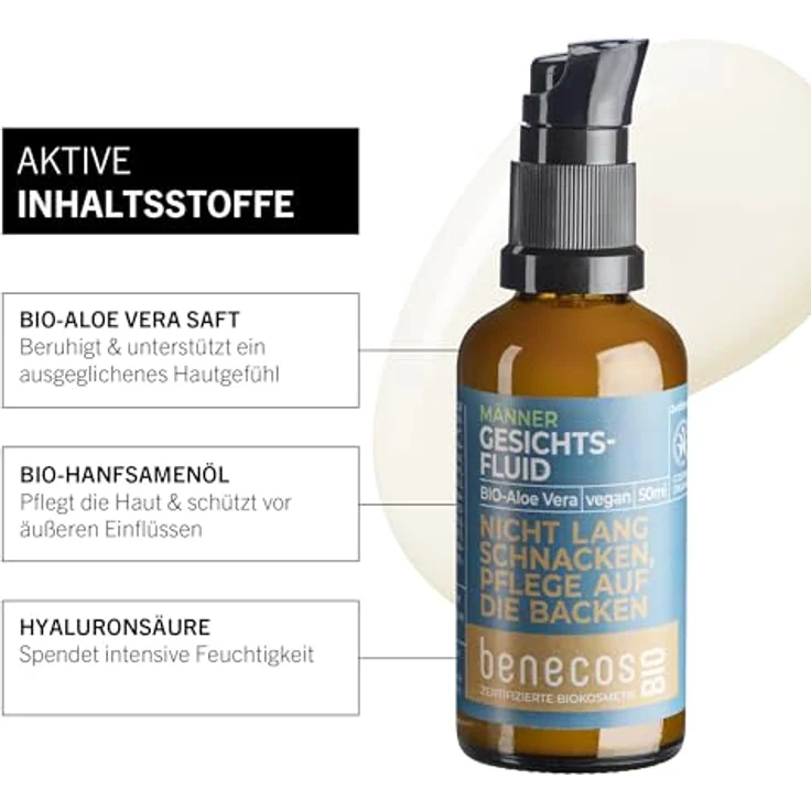 BenecosBIO Gesichtsfluid für Männerhaut, mit Bio-Aloe Vera & Bio-Hanfsamenöl, 50 ml, dermatologisch getestet, vegan, zertifizierte Naturkosmetik – Bild 3