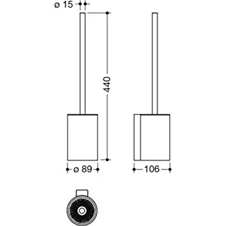 HEWI WC-Bürstengarnitur (bestehend aus Halter, Bürstenkopf, WC Bürste) zur Wandmontage, BxHxT 8,9 x 4,4 x 10,8 cm - 900.20.00040 – Bild 3