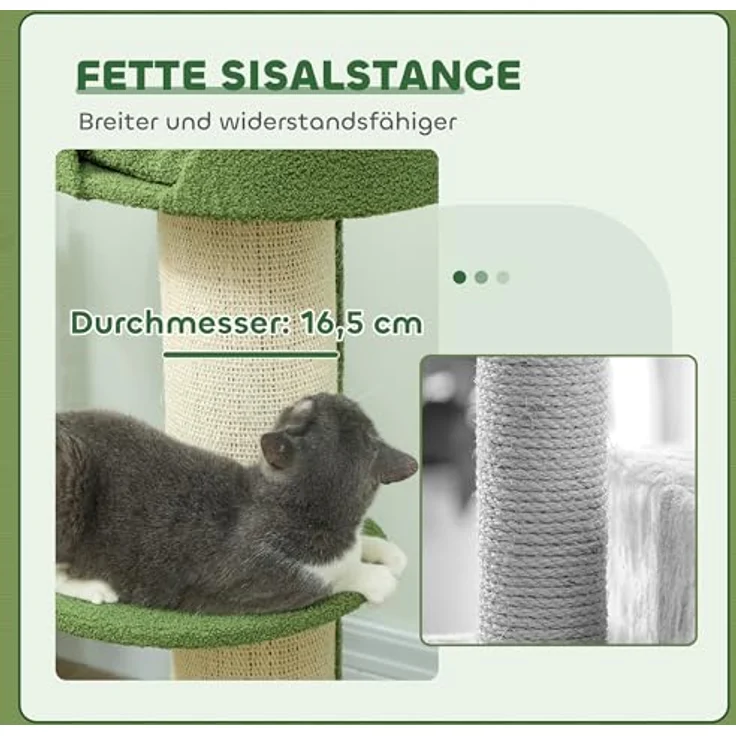 PawHut Kratzbaum 91 cm, mehrstöckiger Katzenkratzbaum mit Sisalstämme, weichem Kissen und stabiler Plattform, für mittelgroße Katzen, Grün – Bild 5