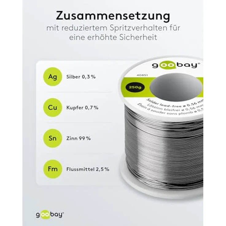 Goobay 40851 Lötzinn bleifrei, ø 0, 56 mm, 250 g Markenlötzinn mit einem Silberanteil (Ag) von 0, 3% - Preisvergleich – Bild 3