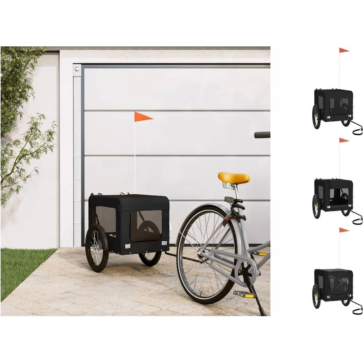 vidaXL Hunde-Transportbox Fahrradanhänger Schwarz Oxford-Gewebe & Eisen, robust, komfortabel, sicher – Bild 1