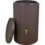 4rain Regentonne MADERA SET - braun - 220L Regenwasserspeicher mit Auslaufhahn und Fallrohranschluss, Holzoptik, nachhaltige Gartenbewässerung, Made in Germany