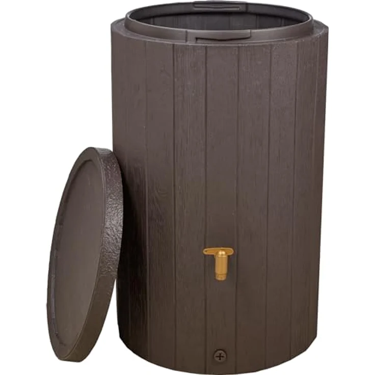 4rain Regentonne MADERA SET - braun - 220L Regenwasserspeicher mit Auslaufhahn und Fallrohranschluss, Holzoptik, nachhaltige Gartenbewässerung, Made in Germany – Bild 1