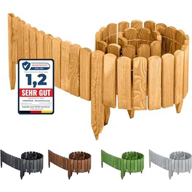 Garronda Beeteinfassung Holz Rollzaun 200 x 8 cm imprägniert, flexibler Rollborder, wetter- und schädlingsbeständig, hellbraun, Höhe: 8 cm