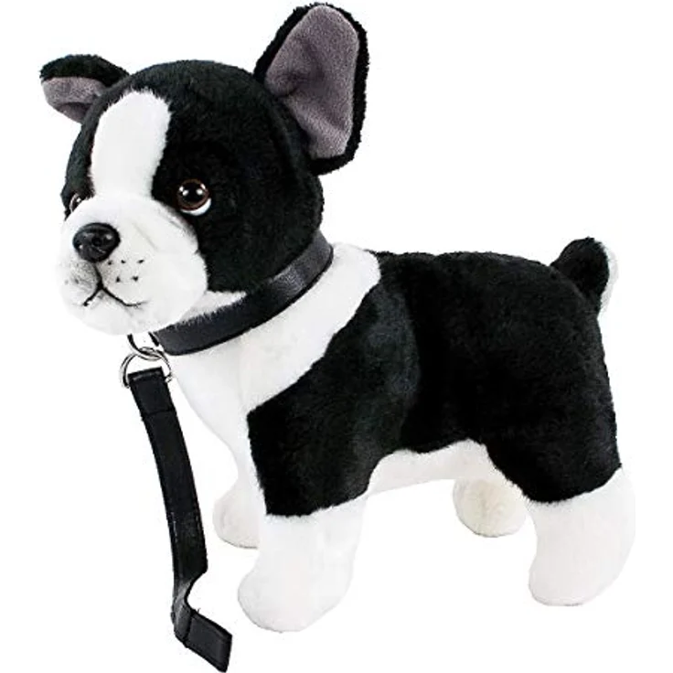 Teddys Rothenburg Kuscheltier Französische Bulldogge/Boston Terrier mit Halsband und Leine 25 cm schwarz/weiß gescheckt Plüschhund – Bild 2