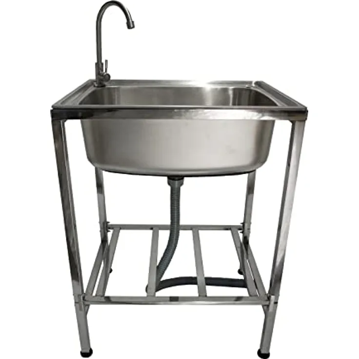 Edelstahl-Metall-Camping-Spüle mit Wasserhahn und Abflussrohr Outdoor-Waschbecken freistehend tragbar