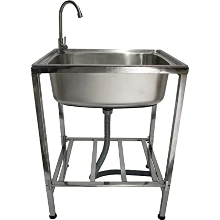 Edelstahl-Metall-Camping-Spüle mit Wasserhahn und Abflussrohr Outdoor-Waschbecken freistehend tragbar – Bild 1