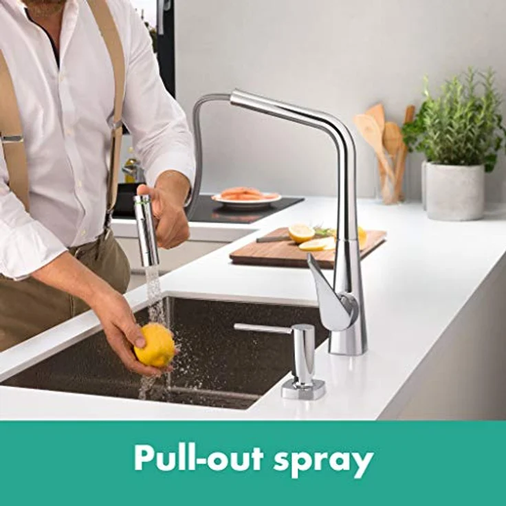 Hansgrohe Metris Select M71, Küchenmischer Select 320 2jet mit Ausziehbrause und sBox, Edelstahl Finish, schwenkbar, temperaturbegrenzt, integrierter Rückflussverhinderer – Bild 5