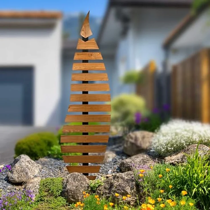 dobar® Green Label Rankhilfe Abstractus, zweifarbige Holz-Rankstütze in Blattform, 51 x 6 x 197 cm, mit stabiler Metall-Erdspieß für Kletterpflanzen – Bild 5