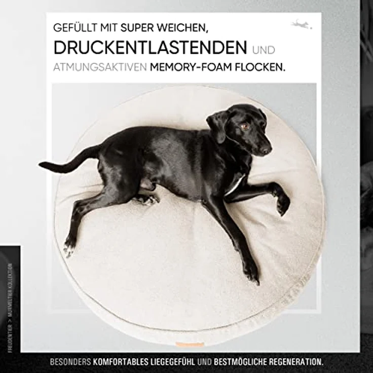 FREUDENTIER® Hundebett XL 100cm rund - Memory Foam - flauschig & waschbar - Made in EU - Hundekissen für mittelgroße & Grosse Hunde - Hundematratze in grau – Bild 3