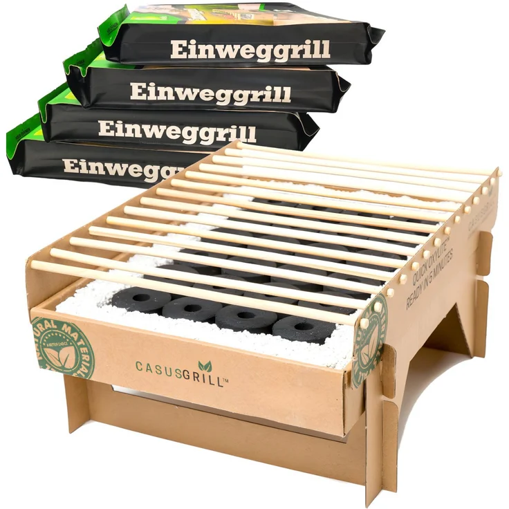 BURI Holzkohlegrill 5x Öko Einweggrill Einmalgrill Einmal Grill rauchfrei nachhaltig, Mini-Grill aus biologisch abbaubaren Materialien – Bild 1