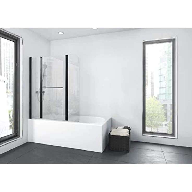 Duschwand CITY 125 x140 cm - 3-teilig faltbar - beidseitig montierbar - 4mm starkes Einscheibensicherheitsglas - matt schwarzes Design – Bild 2