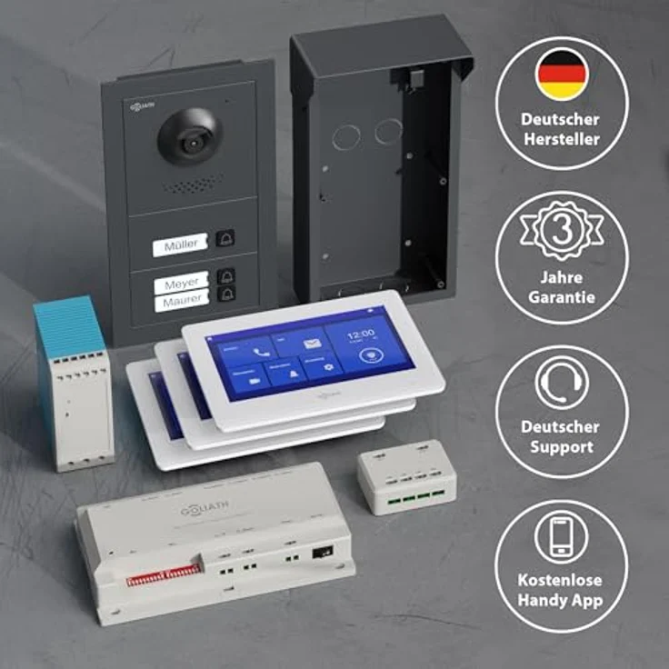 Goliath Intercom Video-Türsprechanlage Basic-Line, 3-Familie Türklingel mit 7-Zoll HD Monitor, Kamera mit 170° Bildwinkel, App-fähig, Weiß/Schwarz – Bild 5
