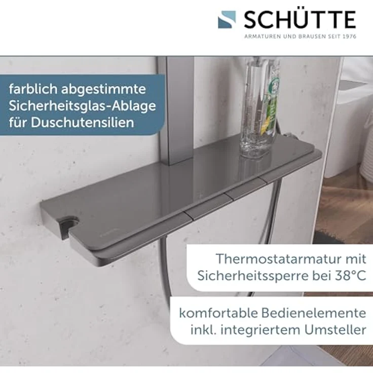 Schütte Duschsystem HAWAII Überkopfbrause-Set, 115 cm, 3 Strahlarten, mit Thermostatarmatur und Glasablage, Komplett-Set inkl. Montagematerial – Bild 2