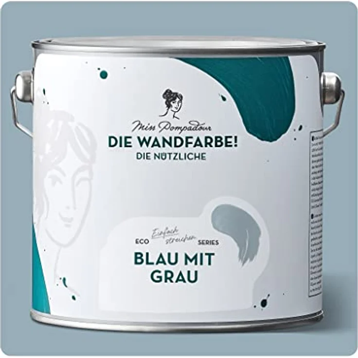 MissPompadour Wandfarbe Blau mit Grau, abwaschbare, scheuerbeständige Wandfarbe, 2,5 L, hohe Deckkraft, wasserbasiert – Bild 1