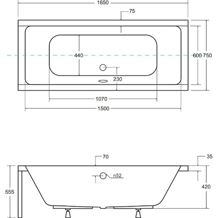 KOLMAN Badewanne QUADRO Rechteck 165x75 cm, 180 Liter Fassungsvermögen, inklusive Acrylschürze, Ablaufgarnitur und Füßen, weiß, 4in1 Komplettset – Bild 5
