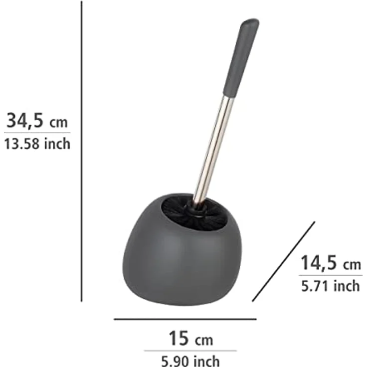 WENKO WC-Garnitur Polaris, hochwertiger Toilettenbürstenhalter aus edler Keramik, für Bad & Gäste-WC, inklusive Toilettenbürste mit auswechselbarem Bürstenkopf Ø 8 cm, 17 x 34,5 x 14,5 cm, Grau matt – Bild 4