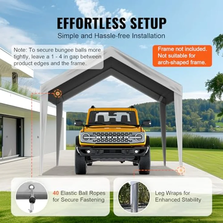 VEVOR Carport-Garagenzelt, 3 x 6 m, wasserdicht und UV-geschützt, einfache Installation mit Spanngurten, grau (nur Dachabdeckung, Rahmen nicht im Lieferumfang enthalten) – Bild 5