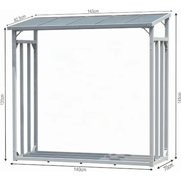 QUICK STAR Aluminium Kaminholzregal 143 x 70 x 145 cm, wetterfest Schwarz, 1,4 m³ Kapazität, mit Wetterschutz und 40 mm Aluprofil – Bild 2