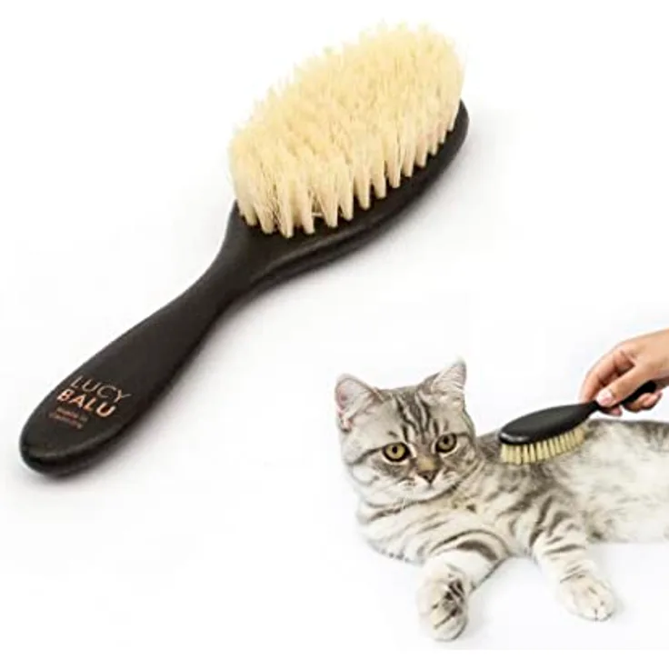 LucyBalu® Katzenbürste Kurzhaar & Langhaar | Fellbürste für Katzen| Katzenkamm zur Fellpflege von Katzen | Tierhaarbürste für Katzen | Katzenhaarbürste mit Agavenfaserborsten & Holzgriff Vegan schwarz