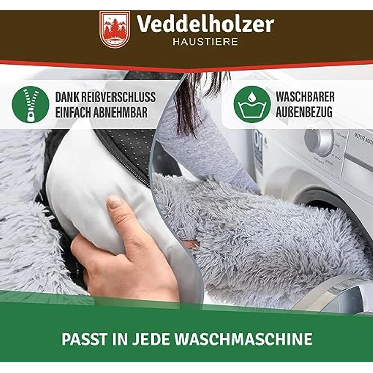 Veddelholzer Ø 60 cm (S) Hellgrau Hundebett Katzenbett Hundekissen Hundebetten in Mehreren Größen Hundebett große mittelgroße kleine Hunde waschbar in hellgrau und dunkelgrau für alle Hunde & Katzen – Bild 2