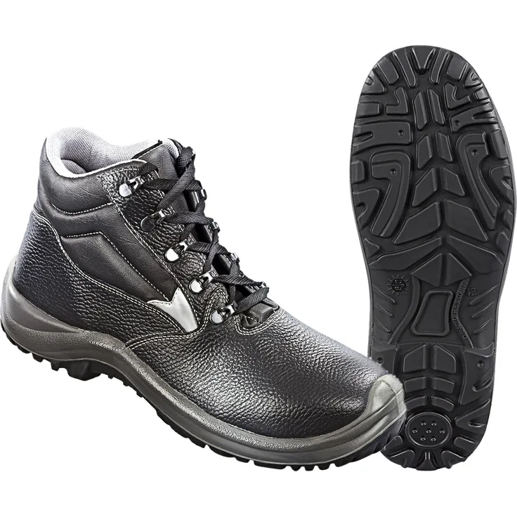 BULLSTAR Sicherheitsstiefel S3, Schwarz, Gr. 42, Büffelleder, Stahlkappe, rutschhemmende Duo-PU/PU-Sohle, antistatisch, öl- und benzinabweisend