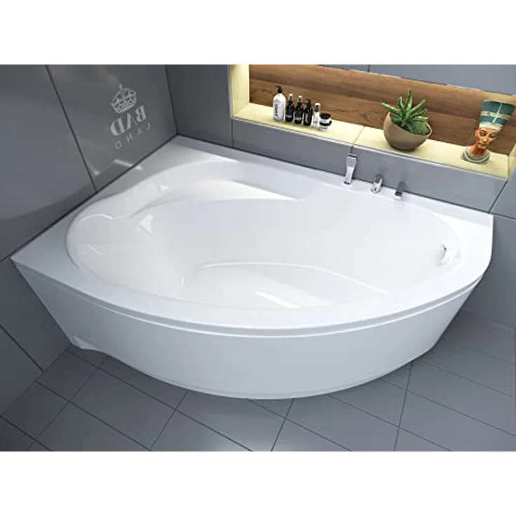 Polimat BADLAND MAREA Eckbadewanne 160x100 cm, Komplettset mit Acrylschürze, Chrom Automatik Ablaufgarnitur, weiß, Made in EU – Bild 2