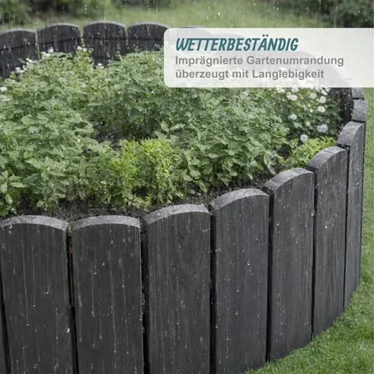 Relaxdays Beeteinfassung 200 cm, flexibler Beetzaun aus Tannenholz, Sichthöhe: 20 cm, dunkelgrau – Bild 2