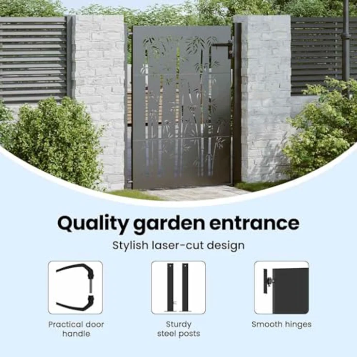 vidaXL Gartentor, Gartenzaun 105x75 cm, Cortenstahl mit Bambus Design, pulverbeschichtet in Schwarz – Bild 5