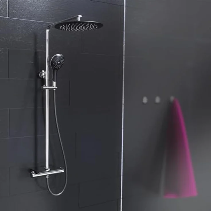 Eisl Brausegarnitur Grande Vita, Duschsystem mit Thermostat, Regendusche, 101 cm, Edelstahl, weiß – Bild 2