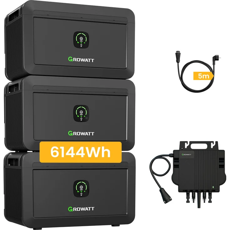 Growatt Balkonkraftwerk Speicher-Set NOAH 2000 x3, 6144Wh LiFePO4, 3x 800W Mikrowechselrichter NEO-800M-X für PV-Anlagen