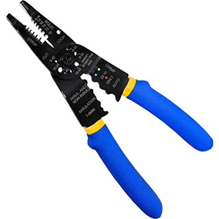 S&R Multi-Tool Kabel-Abisolierer, Cutter, Crimper 210 mm mit Ergo-Griff, Crimpzange Abisolierwerkzeug, Entmanteler, Kabelwerkzeug für 10-22AWG